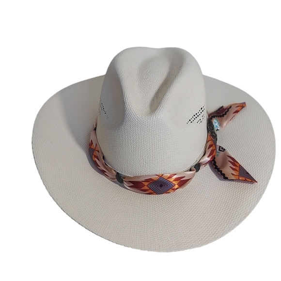 Stone Spirit Western Ivory Straw Cowgirl Hat Turquoise Concho Size M main image 8
